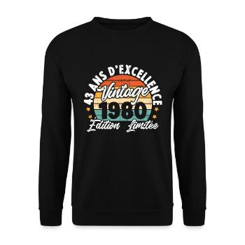 Vintage Cadeau D'anniversaire 43 Ans Vintage 1980 - Sweat-shirt Unisexe - noir - Devant - Alina (178cm) & Michal (187cm)