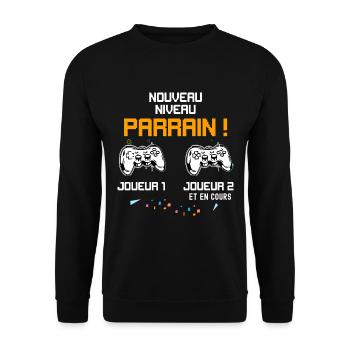 Zukünftiger Pate Video-Spiele Ankunft von Baby - Unisex Pullover - Schwarz - Vorne - Alina (178cm) & Michal (187cm)