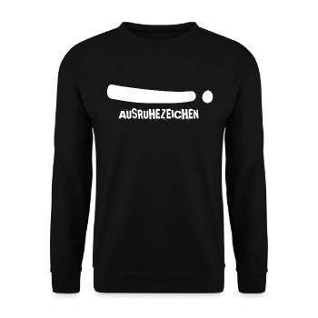Ausruhezeichen lustiges liegendes Ausrufezeichen - Unisex Pullover - Schwarz - Vorne - Alina (178cm) & Michal (187cm)