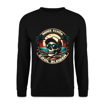 Skull mit Basecap Sonnenbrille am Strand - Unisex Pullover - Schwarz - Vorne - Alina (178cm) & Michal (187cm)