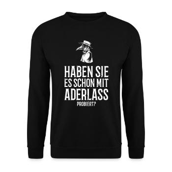 Pest Doktor Plague Doctor Arzt Virus Mittelalter - Unisex Pullover - Schwarz - Vorne - Alina (178cm) & Michal (187cm)