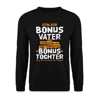 Stolzer Bonus Papa Vater Bonuspapa Stiefvater NEU - Unisex Pullover - Schwarz - Vorne - Alina (178cm) & Michal (187cm)