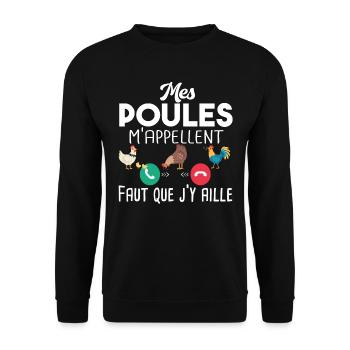 Poulailler poule volaille poussin. Cadeau ferme - Sweat-shirt Unisexe - noir - Devant - Alina (178cm) & Michal (187cm)