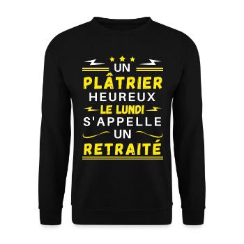 Un plâtrier heureux le lundi s'appelle un retraité - Sweat-shirt Unisexe - noir - Devant - Alina (178cm) & Michal (187cm)