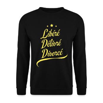 Libéré Délivré Divorcé Homme (jaune) - Sweat-shirt Unisexe - noir - Devant - Alina (178cm) & Michal (187cm)