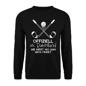 OFFIZIELL GOLF RUHESTAND FINDEN SPORT SPRUCH MOTIV - Unisex Pullover - Schwarz - Vorne - Alina (178cm) & Michal (187cm)