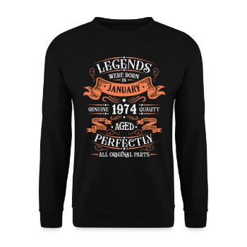 Die Legenden wurden im Januar 1974 geboren Geschenk - Unisex Pullover - Schwarz - Vorne - Alina (178cm) & Michal (187cm)