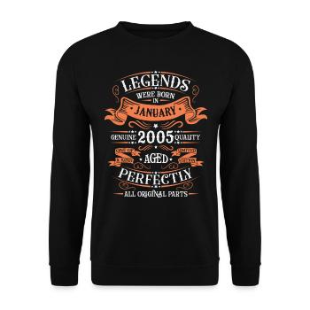 Les Légendes Sont Nées En Janvier 2005 Cadeau - Sweat-shirt Unisexe - noir - Devant - Alina (178cm) & Michal (187cm)