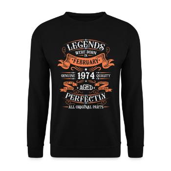 Die Legenden wurden im Februar 1974 geboren Geschenk - Unisex Pullover - Schwarz - Vorne - Alina (178cm) & Michal (187cm)