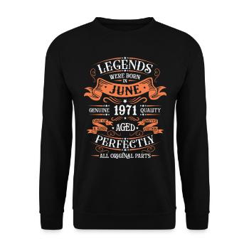 Original Juni 1971 geboren Jahrgang 1971 Retro - Unisex Pullover - Schwarz - Vorne - Alina (178cm) & Michal (187cm)