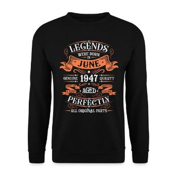 76e anniversaire Juin Né en 1947 Idée cadeau - Sweat-shirt Unisexe - noir - Devant - Alina (178cm) & Michal (187cm)