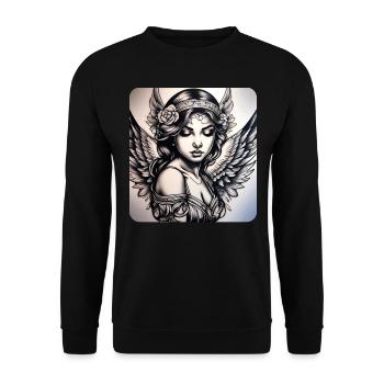 Cute angel with flowers and tattoos - Unisex Sweatshirt - black - Front - Alina (178cm) & Michal (187cm)