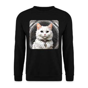 Cute white cat - Unisex Sweatshirt - black - Front - Alina (178cm) & Michal (187cm)