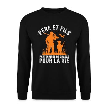 Père Et fils Partenaires De Chasse Pour La Vie - Sweat-shirt Unisexe - noir - Devant - Alina (178cm) & Michal (187cm)