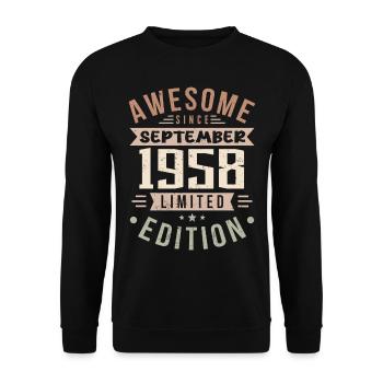 1958 September Birthday Born September 1958 - Unisex Sweatshirt - black - Front - Alina (178cm) & Michal (187cm)
