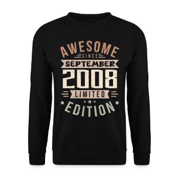 2008 Septembre Anniversaire Né Septembre 2008 - Sweat-shirt Unisexe - noir - Devant - Alina (178cm) & Michal (187cm)