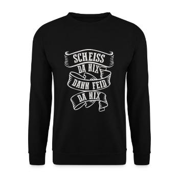 Scheiss Da Nix Dann Feid Da Nix Bayrischer Dialekt - Unisex Pullover - Schwarz - Vorne - Alina (178cm) & Michal (187cm)