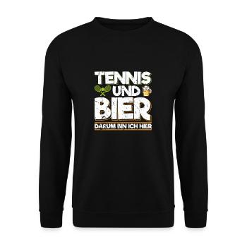 Tennis Und Bier Darum Bin Ich Hier Tennis Sprüche - Unisex Pullover - Schwarz - Vorne - Alina (178cm) & Michal (187cm)