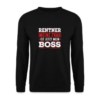 Rentner Frau Boss Lustiges Renteneintritt Geschenk - Unisex Pullover - Schwarz - Vorne - Alina (178cm) & Michal (187cm)