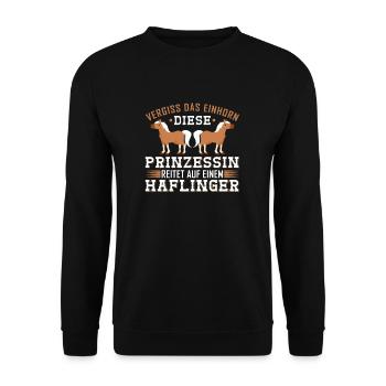 Pferde Einhorn Prinzessin Reitet Haflinger - Unisex Pullover - Schwarz - Vorne - Alina (178cm) & Michal (187cm)