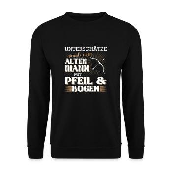 Alten Mann mit Pfeil und Bogen - Bogenschießen - Unisex Pullover - Schwarz - Vorne - Alina (178cm) & Michal (187cm)