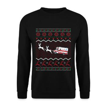 Weihnachten Sanitäter Krankenwagen Ugly Christmas - Unisex Pullover - Schwarz - Vorne - Alina (178cm) & Michal (187cm)