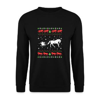 Weihnachts Pferde Reiterin Ugly Christmas Sweater - Unisex Pullover - Schwarz - Vorne - Alina (178cm) & Michal (187cm)
