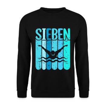 Schwimmen 7 Geburtstag Wasserratte Schwimm - Unisex Pullover - Schwarz - Vorne - Alina (178cm) & Michal (187cm)
