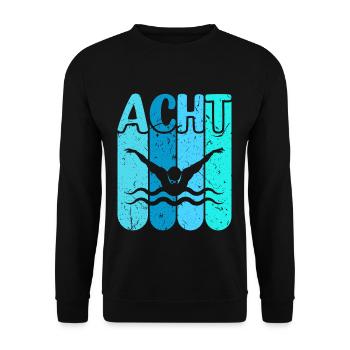 Schwimmen 8 Geburtstag Wasserratte Schwimm - Unisex Pullover - Schwarz - Vorne - Alina (178cm) & Michal (187cm)