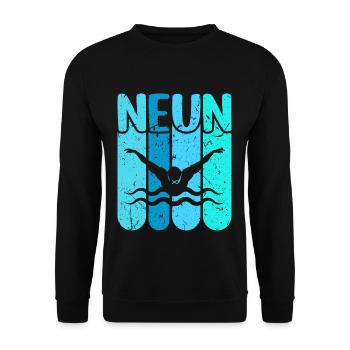 Schwimmen 9 Geburtstag Wasserratte Schwimm - Unisex Pullover - Schwarz - Vorne - Alina (178cm) & Michal (187cm)