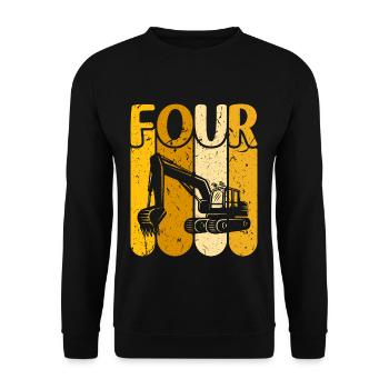 4. Geburtstag Bauwagen Jungen Bagger - Unisex Pullover - Schwarz - Vorne - Alina (178cm) & Michal (187cm)