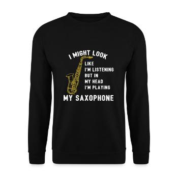 Jouer de mon saxophone Sax Saxophone Saxophone - Sweat-shirt Unisexe - noir - Devant - Alina (178cm) & Michal (187cm)