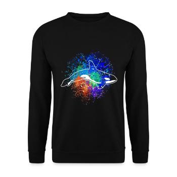 Bunter Orca Orka Killerwal Schwertwal Wal - Unisex Pullover - Schwarz - Vorne - Alina (178cm) & Michal (187cm)