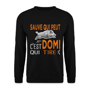 c' est Domi qui tire Humour Dominique Chasse - Sweat-shirt Unisexe - noir - Devant - Alina (178cm) & Michal (187cm)