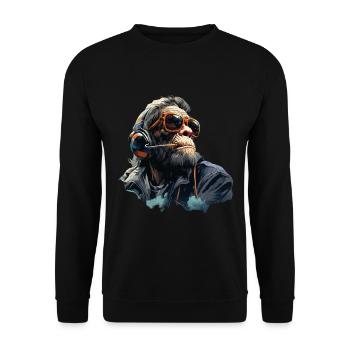 Gamer Chimp with headset - Unisex Sweatshirt - black - Front - Alina (178cm) & Michal (187cm)