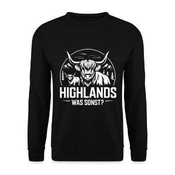 Highlands was sonst Schottisches Hochlandrind - Unisex Pullover - Schwarz - Vorne - Alina (178cm) & Michal (187cm)