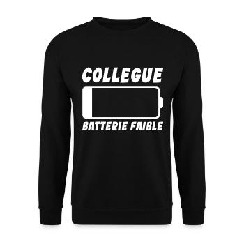 Collègue Fatigué Cadeau Humour Batterie Faible - Sweat-shirt Unisexe - noir - Devant - Alina (178cm) & Michal (187cm)