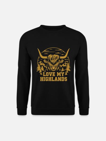 Liebe meine Highlands - Highlandgrafik und Spruch - Unisex Pullover - Schwarz
