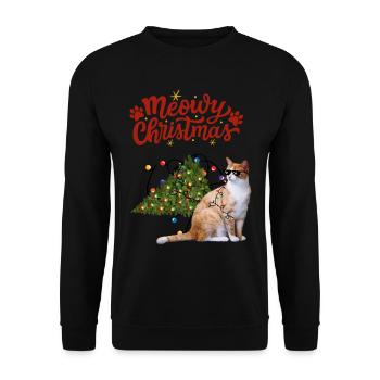 Lustige Weihnachtskatze - Unisex Pullover - Schwarz - Vorne - Alina (178cm) & Michal (187cm)