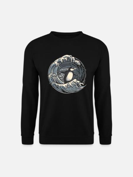 Penguin surfing on wave - Unisex Sweatshirt - black