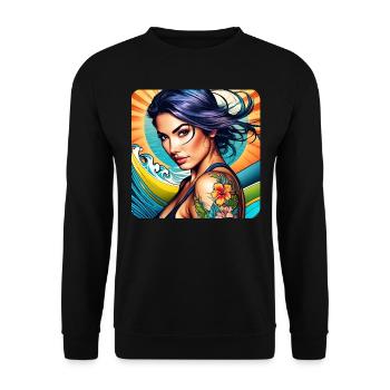 Jolie fille de plage avec des tatouages de fleurs - Sweat-shirt Unisexe - noir - Devant - Alina (178cm) & Michal (187cm)