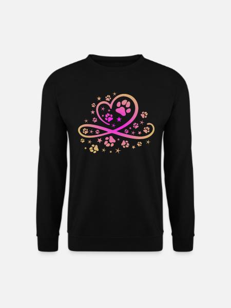 Herz mit Pfötchen und Sternen - Unisex Pullover - Schwarz