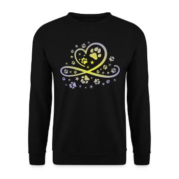 Herz mit Pfötchen und Sternen - Unisex Pullover - Schwarz - Vorne - Alina (178cm) & Michal (187cm)