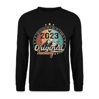 Vintage rétro janvier 2023 cadeau d anniversaire - Sweat-shirt Unisexe - noir - Devant - Alina (178cm) & Michal (187cm)