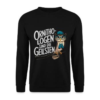 Ornithologen sind die Coolsten lustige Eule - Unisex Pullover - Schwarz - Vorne - Alina (178cm) & Michal (187cm)
