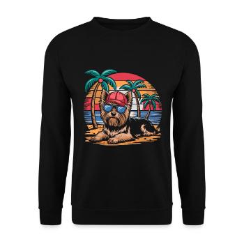 Cool Yorkie Yorkshire Terrier Under Palm Trees - Unisex Sweatshirt - black - Front - Alina (178cm) & Michal (187cm)