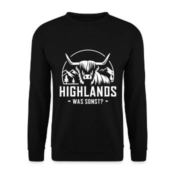Highlands was sonst Schottisches Hochlandrind - Unisex Pullover - Schwarz - Vorne - Alina (178cm) & Michal (187cm)
