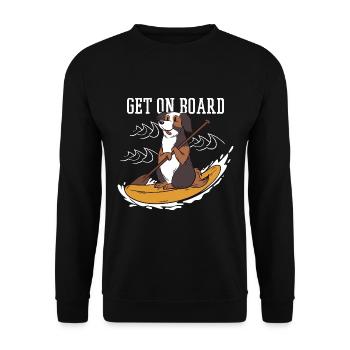 Stand up paddling Hund auf SUP Board Surfbrett - Unisex Pullover - Schwarz - Vorne - Alina (178cm) & Michal (187cm)