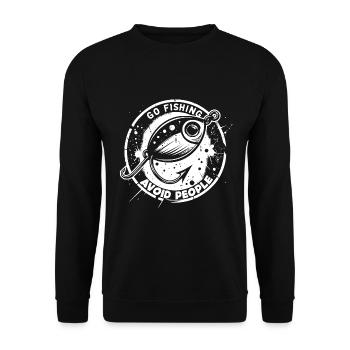Geh Fischen vermeide Menschen Ruhe am Wasser - Unisex Pullover - Schwarz - Vorne - Alina (178cm) & Michal (187cm)