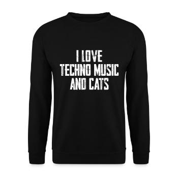 I Love Techno Music And Cats - Unisex Sweatshirt - black - Front - Alina (178cm) & Michal (187cm)